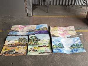 Karen Armstrong, eight unframed watercolour paintings