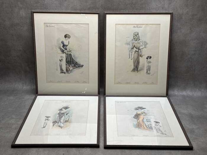 Set of four framed 'Chic Parisien' French fashion reproduction engravings
