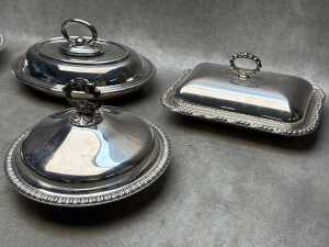 Five stainless steel lidded serving ware - 3