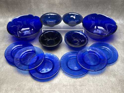 Cobalt blue glass dinner serving ware