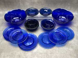 Cobalt blue glass dinner serving ware