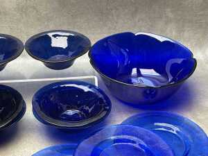 Cobalt blue glass dinner serving ware - 2
