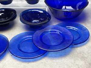 Cobalt blue glass dinner serving ware - 5