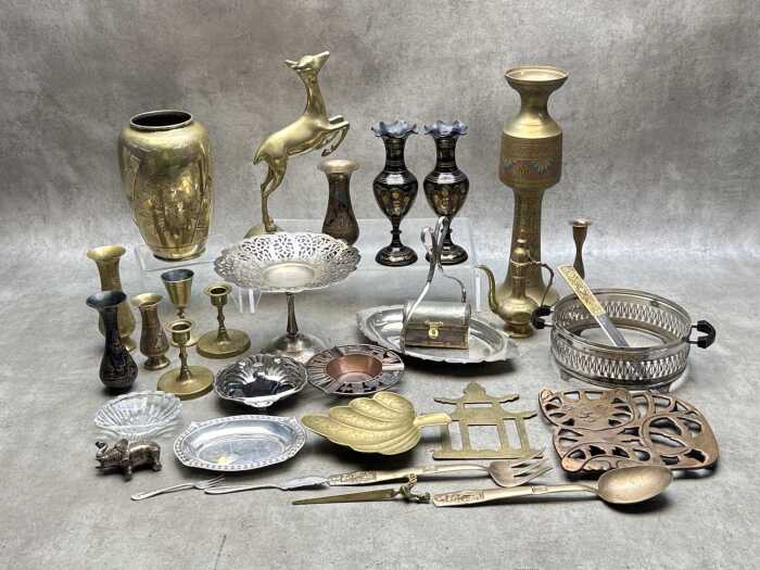A group of decorative metalware