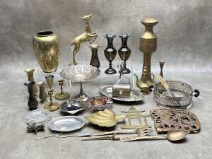 A group of decorative metalware