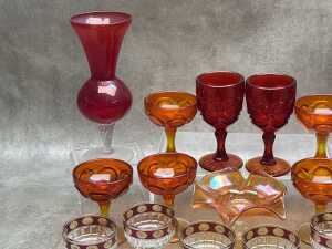 Red /orange coloured glassware, including a set of six amberina sherbet coupes, - 2