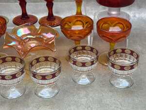 Red /orange coloured glassware, including a set of six amberina sherbet coupes, - 5