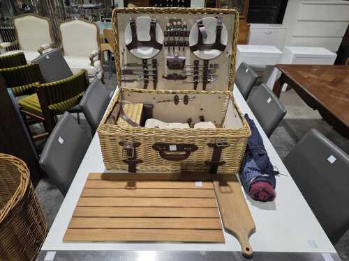 Wicker picnic time picnic set for four in basket hamper with leather straps