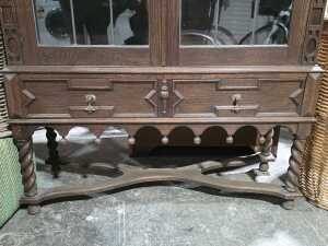 Jacobean Revival-style oak leadlight cabinet - 3