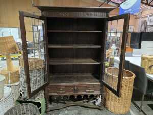 Jacobean Revival-style oak leadlight cabinet - 4
