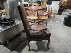 French style high-back leather armchair with scrolled arms - 2