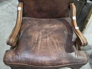 French style high-back leather armchair with scrolled arms - 3