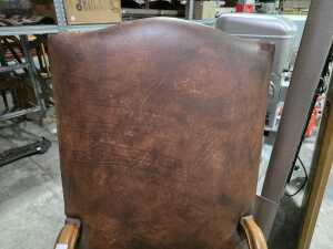 French style high-back leather armchair with scrolled arms - 4