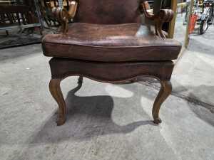 French style high-back leather armchair with scrolled arms - 5