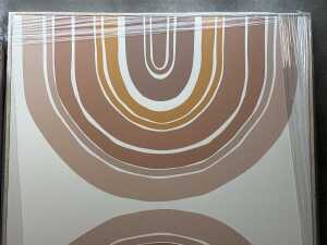 Pair of geometric prints on canvas in timber frames - 2