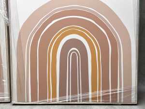Pair of geometric prints on canvas in timber frames - 3