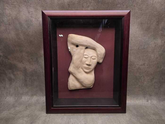 Plaster relief sleeping figure in shadowbox frame
