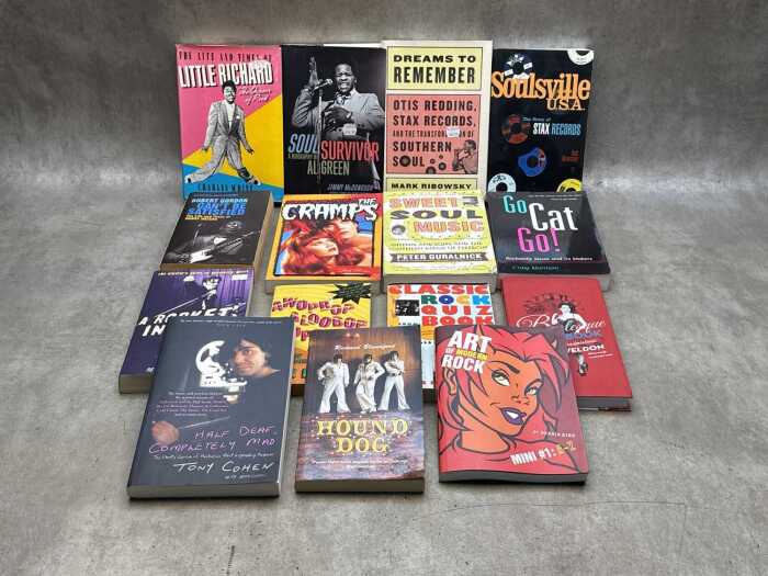 Music, history, and biography books, including Soulsville USA