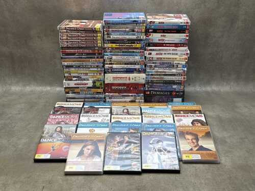 DVDs, mostly TV shows, including Dexter, Dark Angel, Dawson's Creek