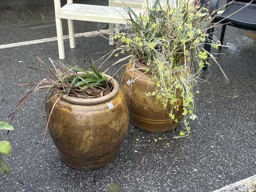 Pair of glazed ceramic garden pots