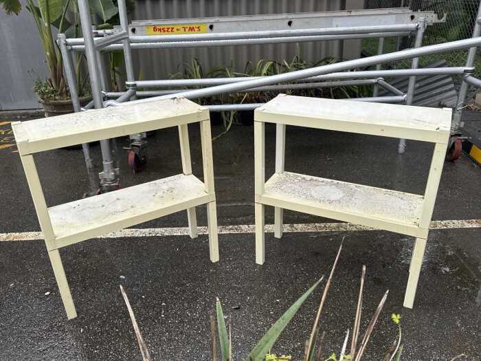 Pair of white outdoor shelves