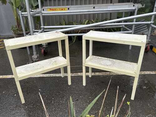 Pair of white outdoor shelves