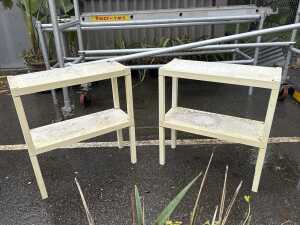 Pair of white outdoor shelves