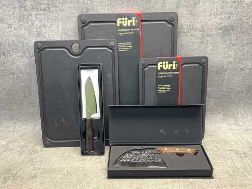 Group of knives & cutting boards