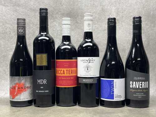 Mixed red wine, six bottles