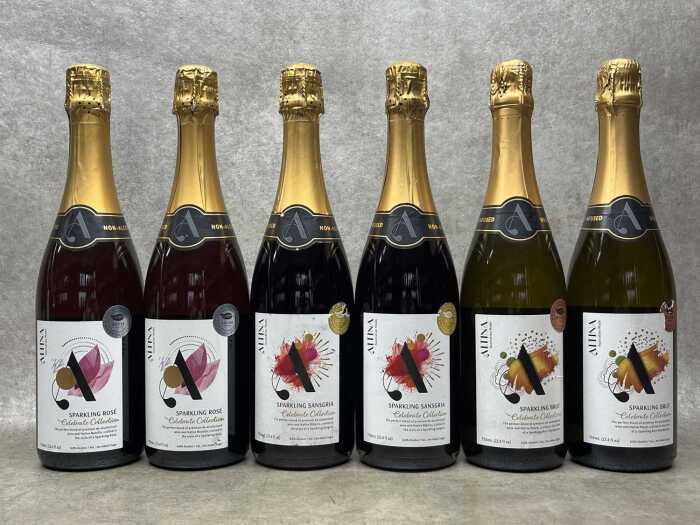 Alinta sparkling wines (0% ABV), six bottles