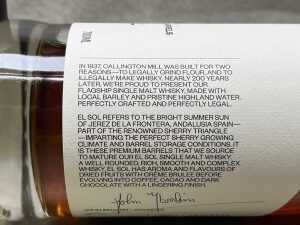 El Sol Tasmanian Single Malt Whisky, one bottle - 3