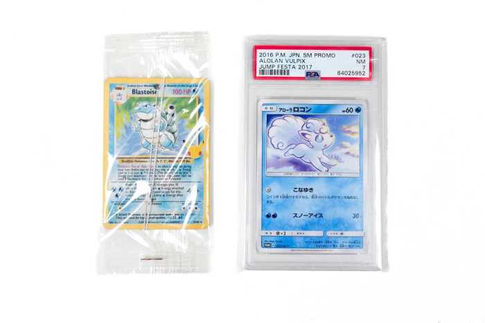 2016 JPN SM Promo Alolan Vulpix Jump Festa 2017 PSA 7 + Blastoise card on string