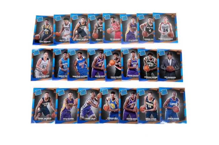 NBA trading cards, including 2017-18 Donruss rated rookie cards