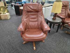 Artifex brown leather reclining armchair with footstool - 2