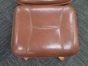 Artifex brown leather reclining armchair with footstool - 3