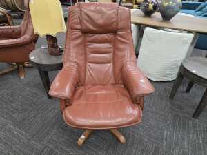 Artifex brown leather reclining armchair with footstool - 2