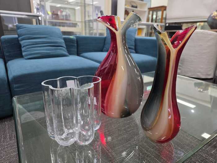 Three modern glass vases
