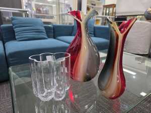 Three modern glass vases