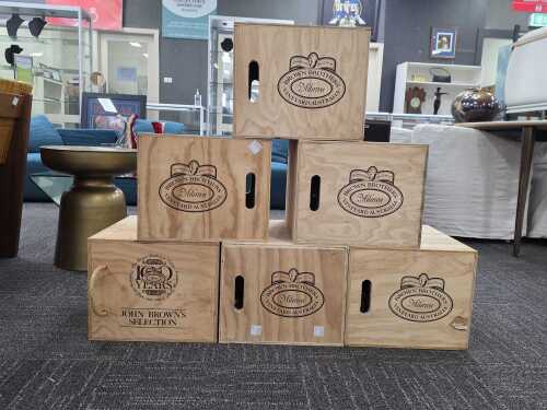 Collection of Brown Brothers wooden wine boxes