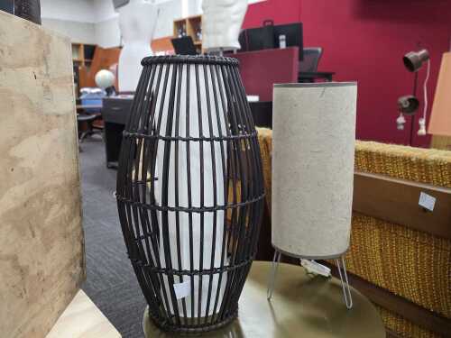 Two retro lights including a 'rocket-style' table lamp with Japanese paper shade