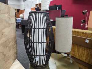 Two retro lights including a 'rocket-style' table lamp with Japanese paper shade