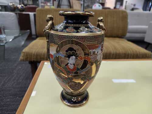 Japanese Satsuma-style vase with gilded figural handles