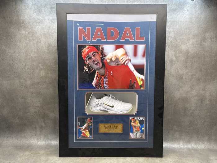 Rafael Nadal framed collage with signed Nike tennis shoe