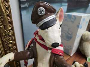 Biker Bull Terrier (with attitude) riding a motorcycle chalkware sculpture - 3