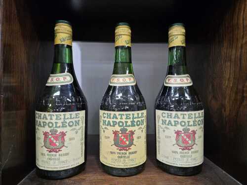 Chatelle Napoleon VSOP French brandy, three bottles