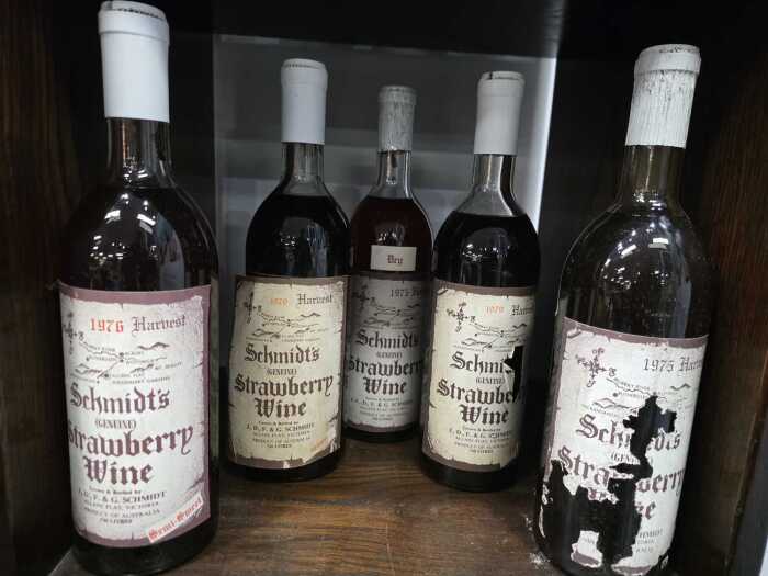 Mixed Schmidt's strawberry wine, five bottles
