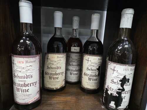 Mixed Schmidt's strawberry wine, five bottles