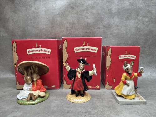 Three Royal Doulton 'Bunnykins' porcelain figures, all with boxes