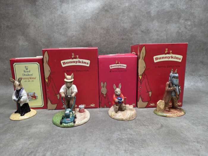 Four Royal Doulton 'Bunnykins' porcelain figures, all with boxes