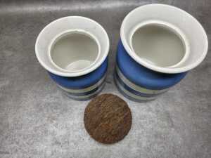 Two Cornishware blue and white striped canisters - 2
